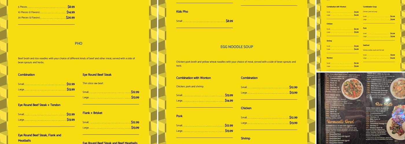 Fabulous Pho Menu