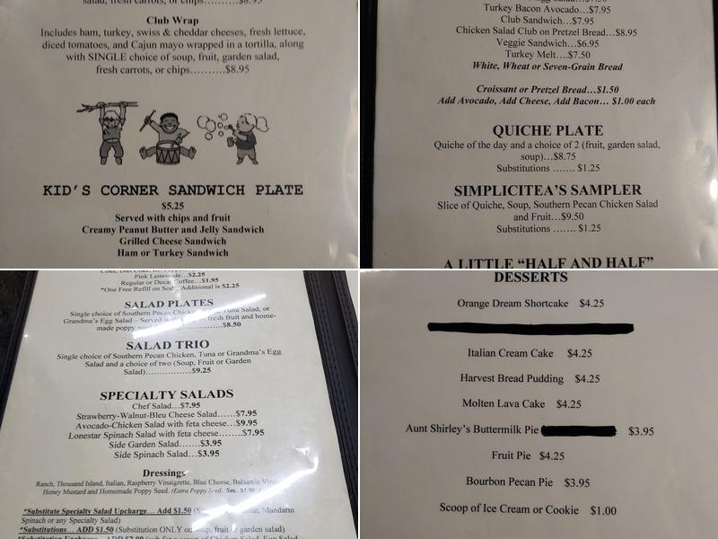 LoneStar Tea Room Menu