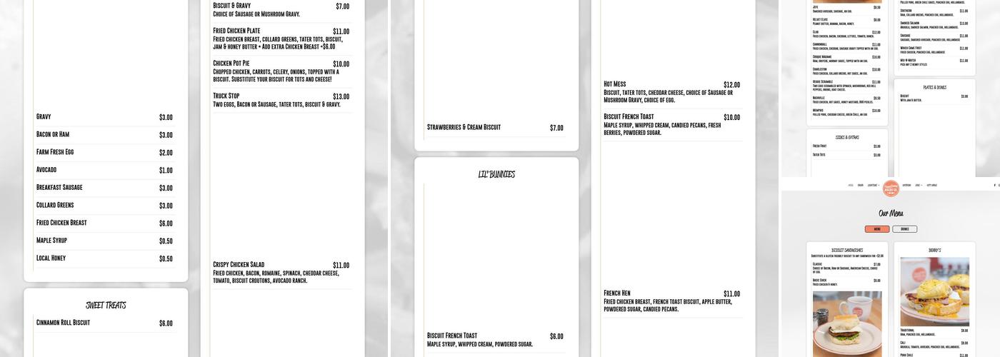 HunnyBunny Biscuit Co Menu