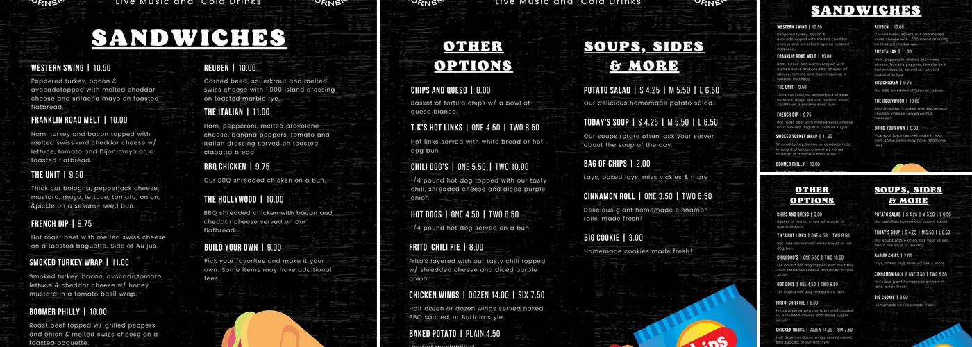 Hollywood Corners Menu