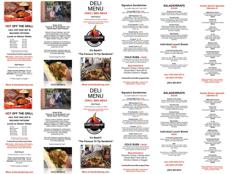 Cody's Country Catering Menu