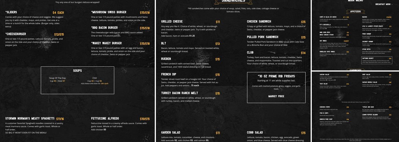 Stormin Normans Shipfaced Saloon Menu