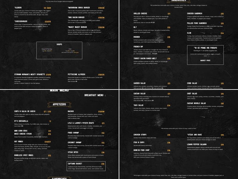 Stormin Normans Shipfaced Saloon Menu
