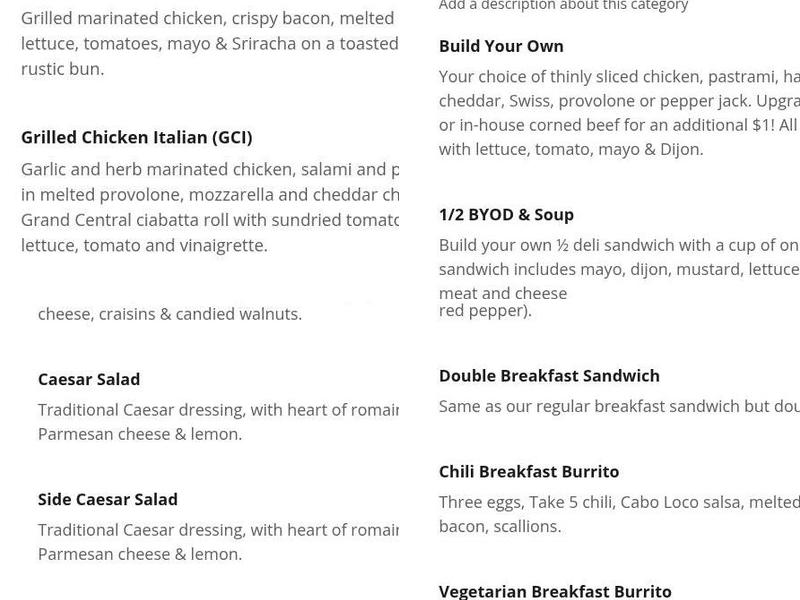 Take 5 Urban Market Menu