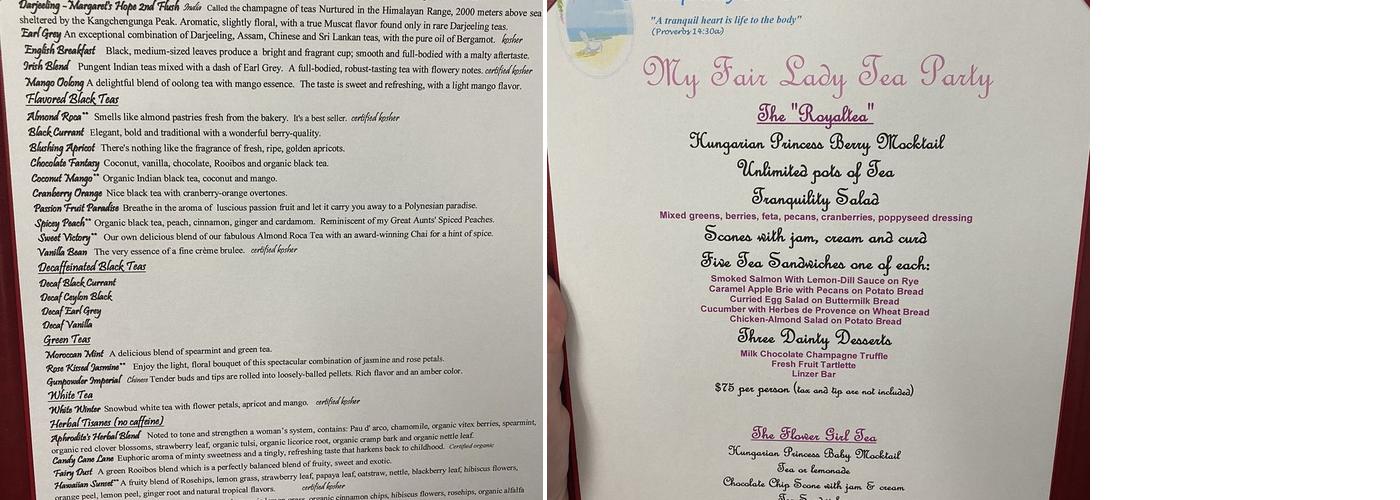 Tranquility Tea Room Menu