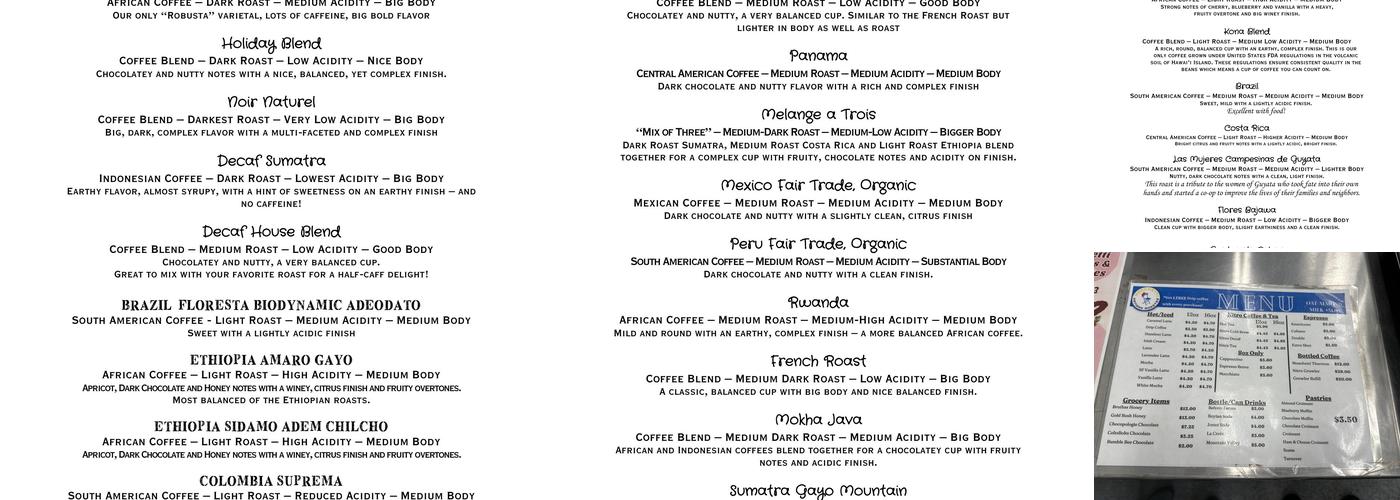 Moschetti Artisan Coffee Roaster Menu