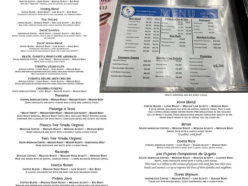 Moschetti Artisan Coffee Roaster Menu
