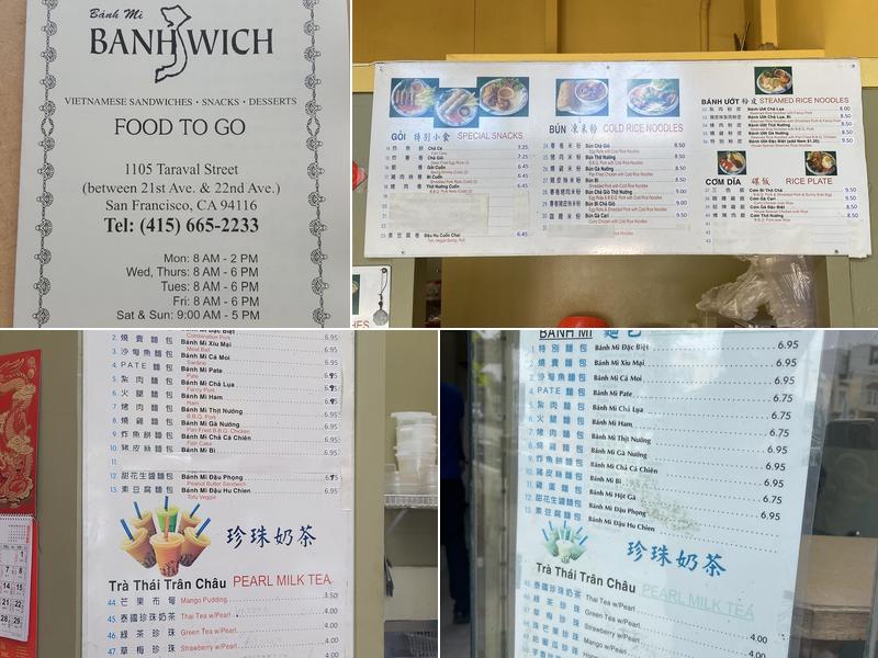 Banhwich Menu
