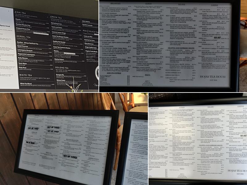 Hojas Tea House Menu