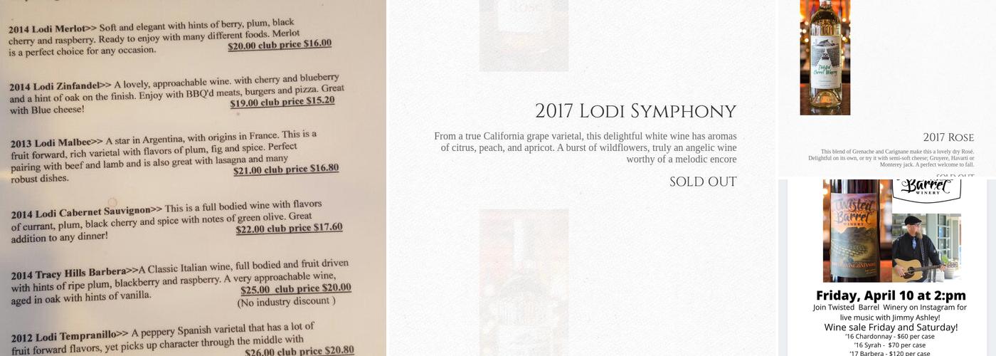 Twisted Barrel Winery Menu