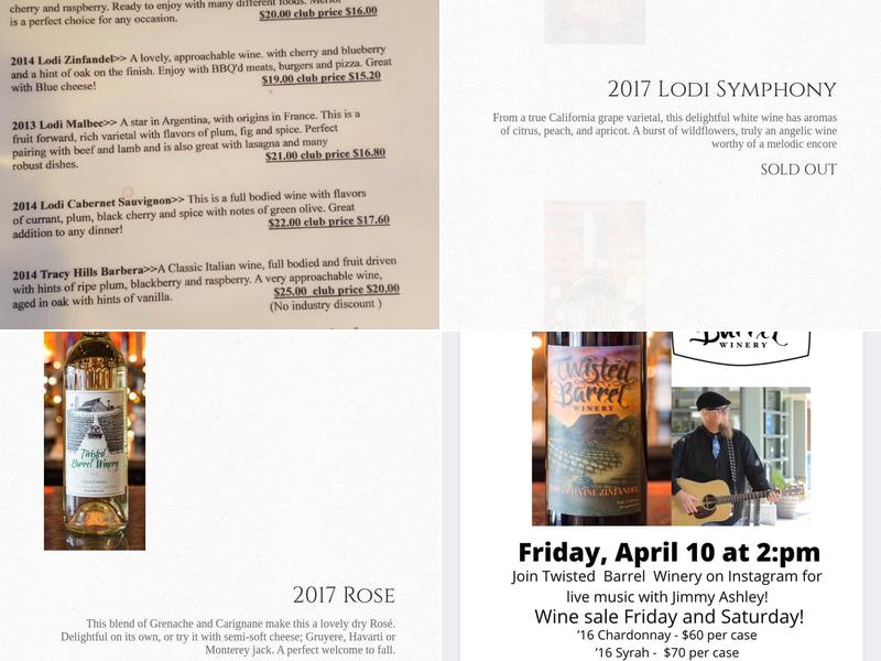 Twisted Barrel Winery Menu