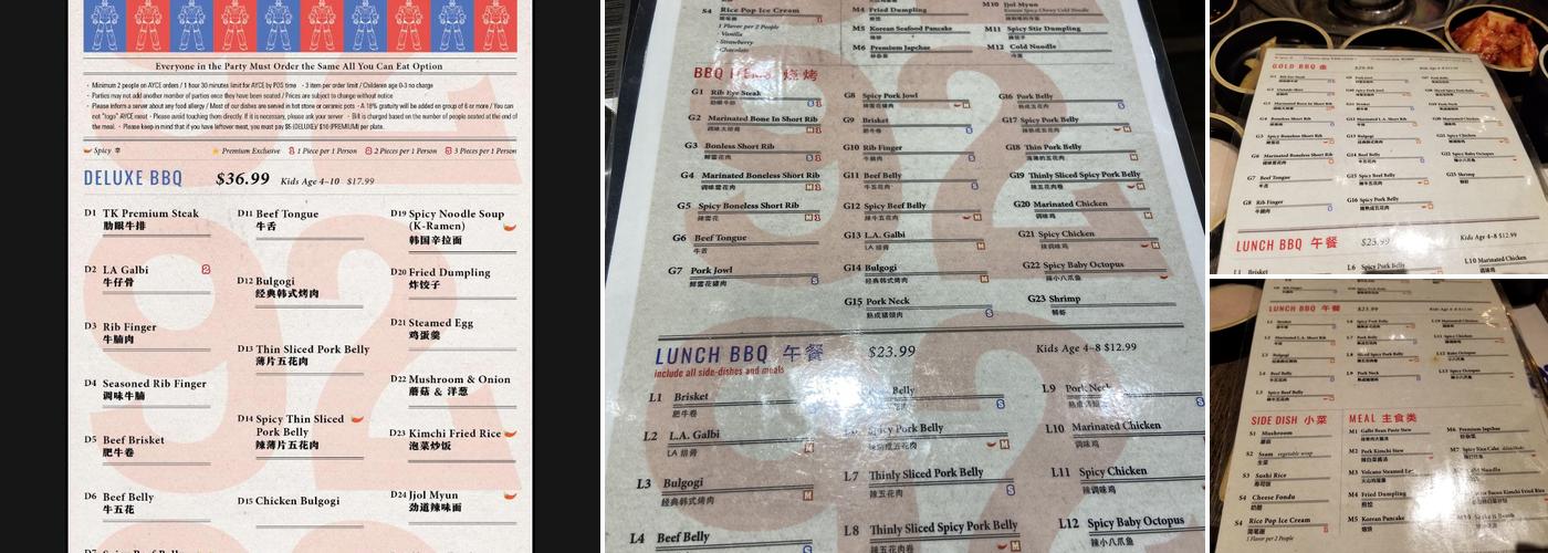 TK92 Korean BBQ Menu