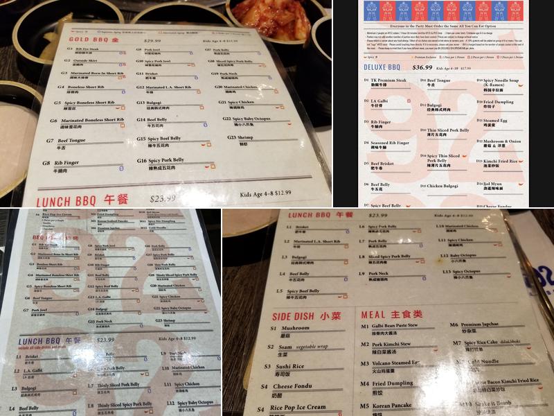 TK92 Korean BBQ Menu