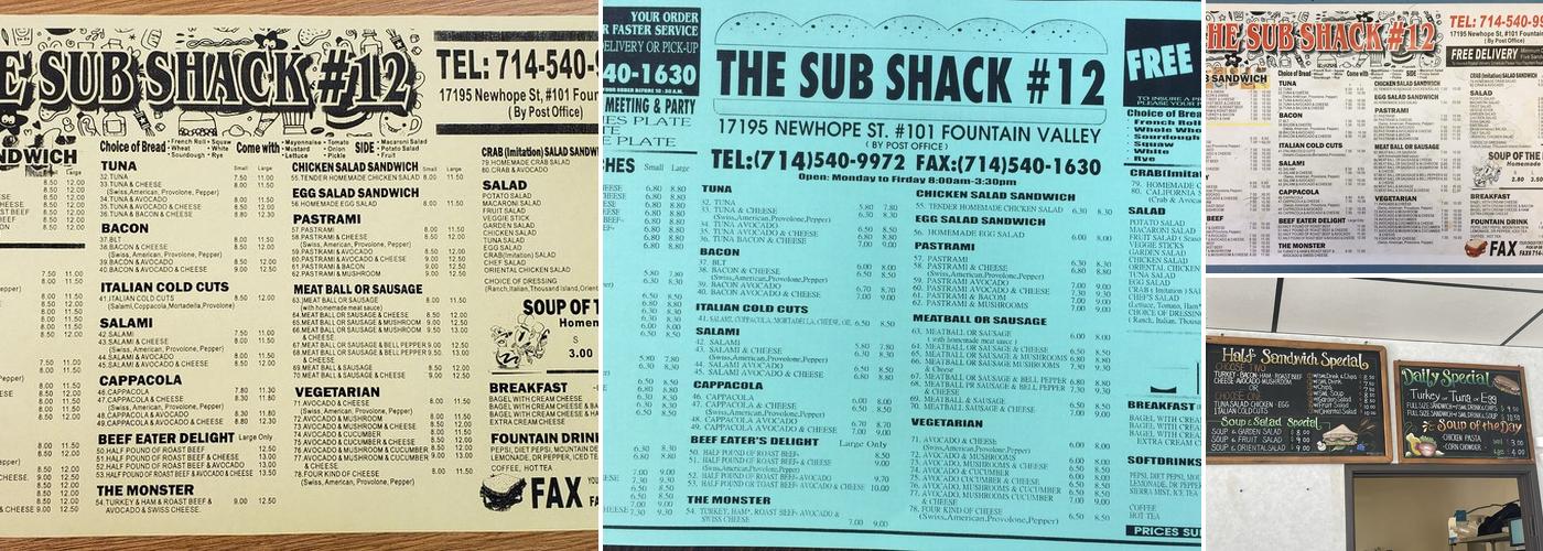 Sub Shack Menu
