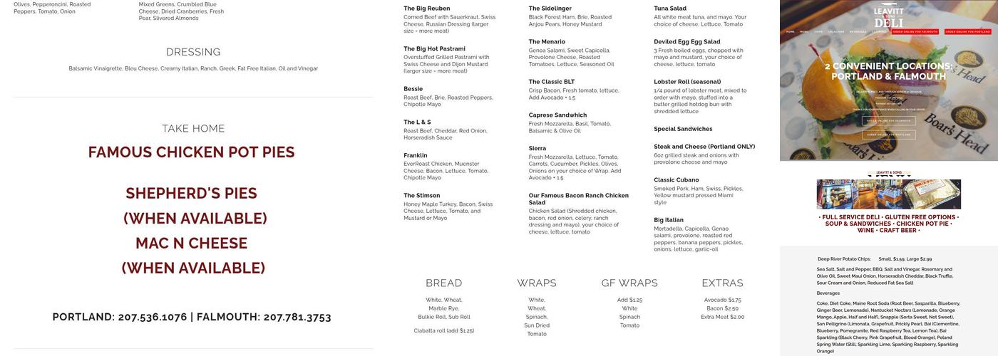 Leavitt & Sons- PORTLAND Menu