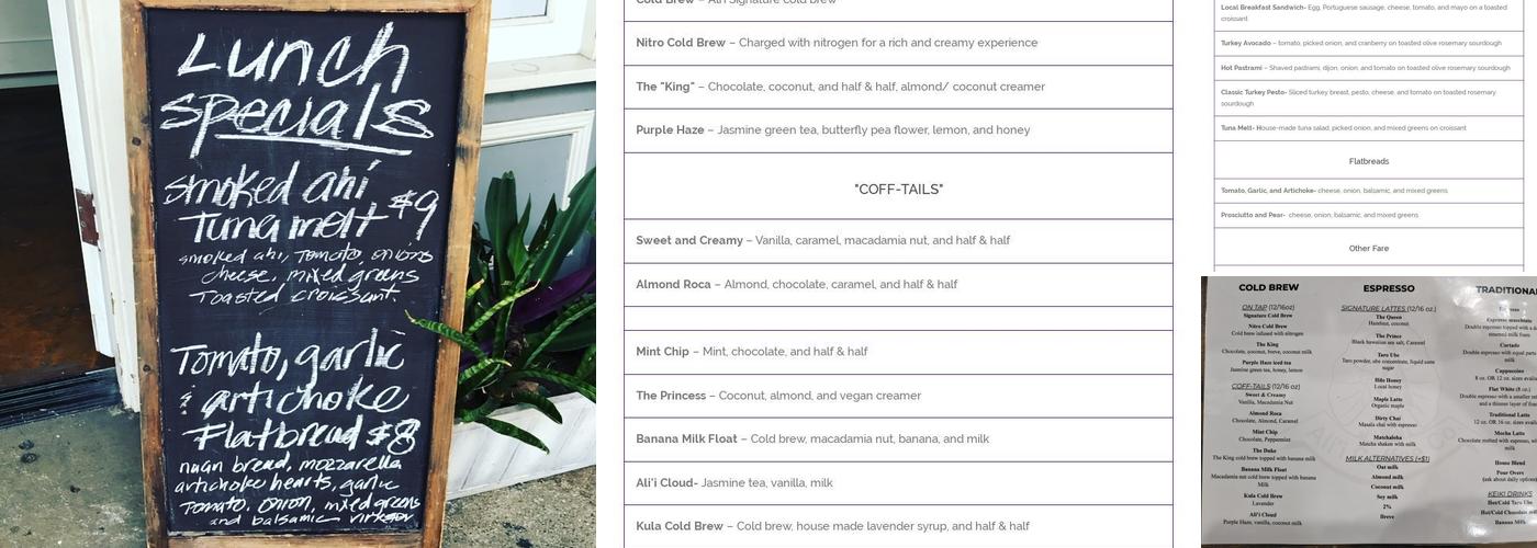 Ali'i Coffee Co. Menu