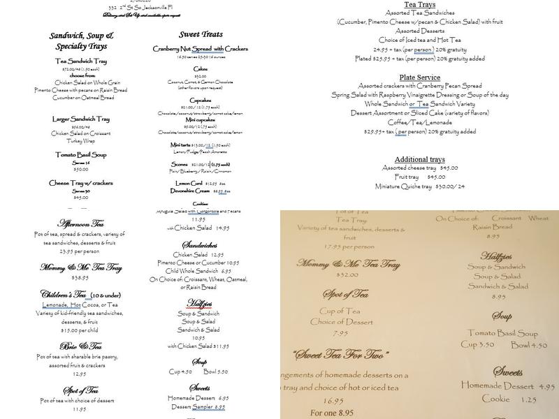 Ashes Boutique & Tea Room Menu