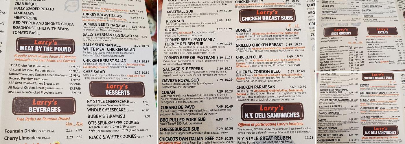 Larry's Giant Subs Menu