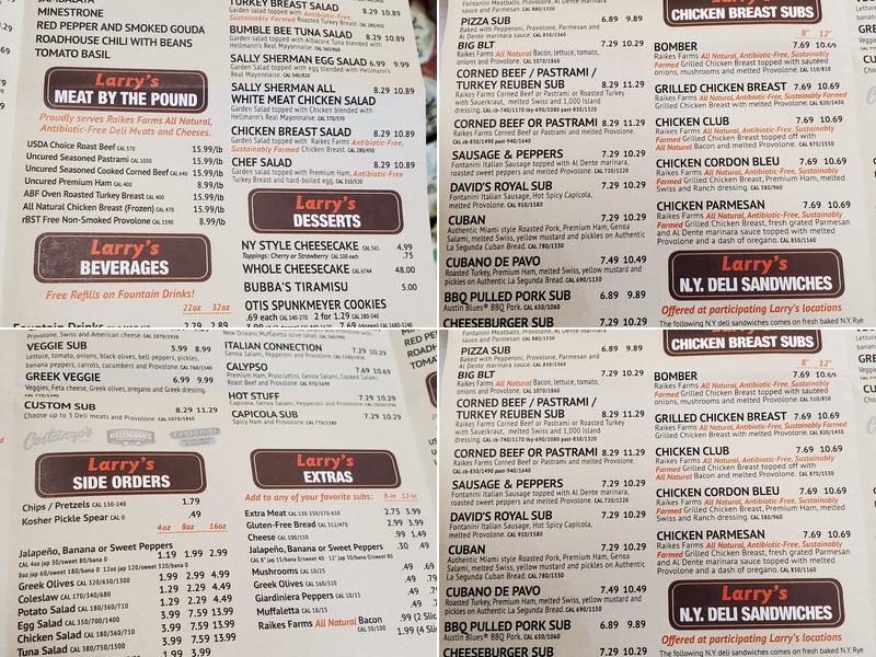 Larry's Giant Subs Menu