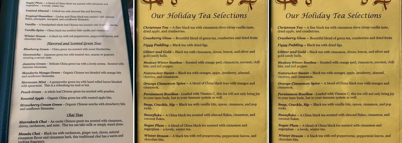 Tea Leaves & Thyme Menu
