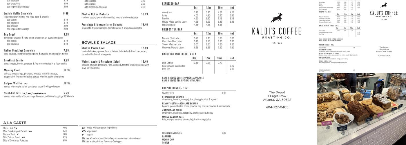 The Depot by Kaldi's Coffee Menu