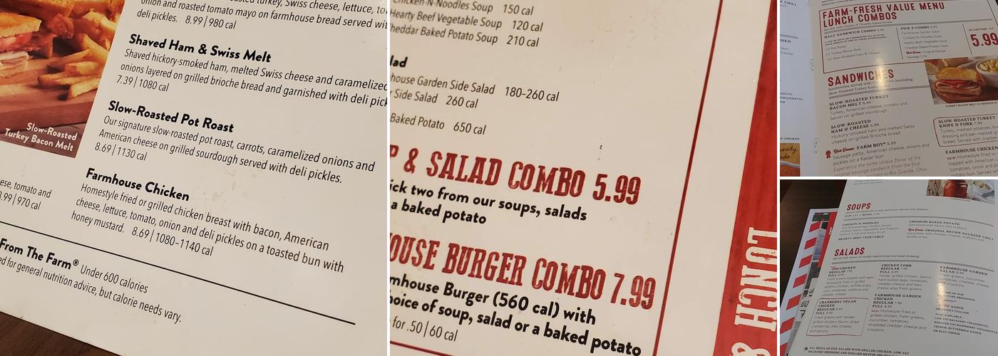 Bob Evans Menu