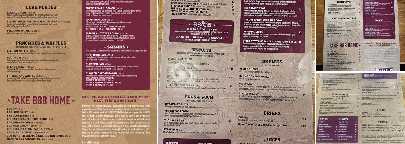 Big Bad Breakfast Menu