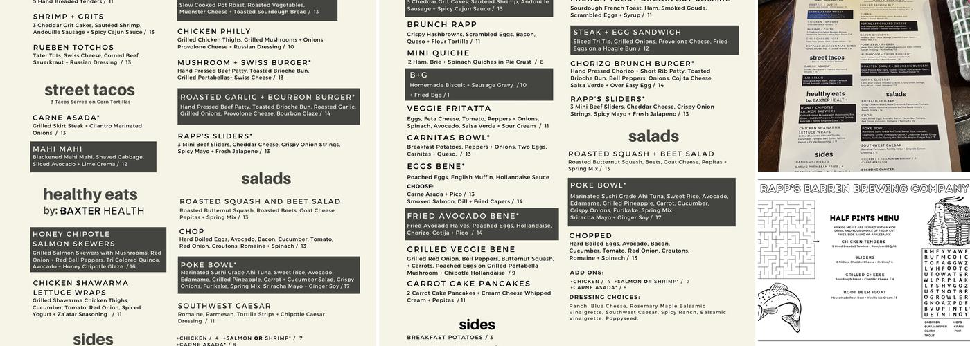 Rapp's Barren Brewing Company Menu