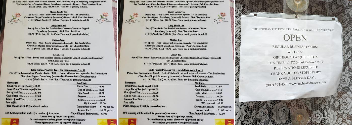 Enchanted Rose Tea Parlour Menu
