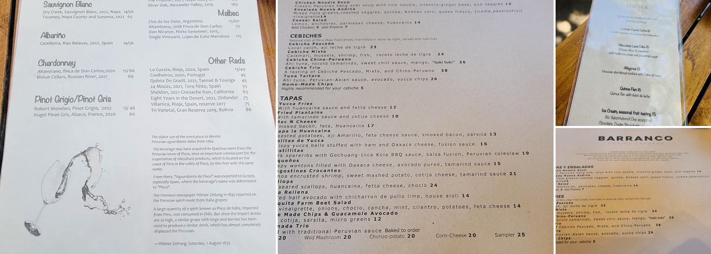 Barranco Cocina Peruana Menu