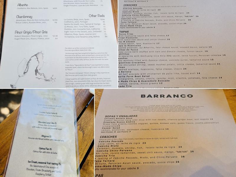 Barranco Cocina Peruana Menu