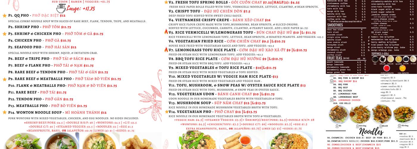 QQ Noodle Menu