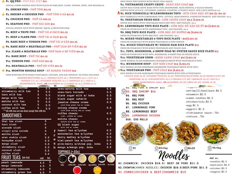 QQ Noodle Menu