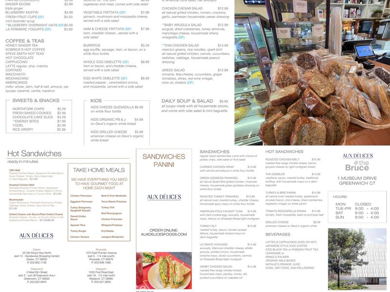 Aux Délices Foods Menu