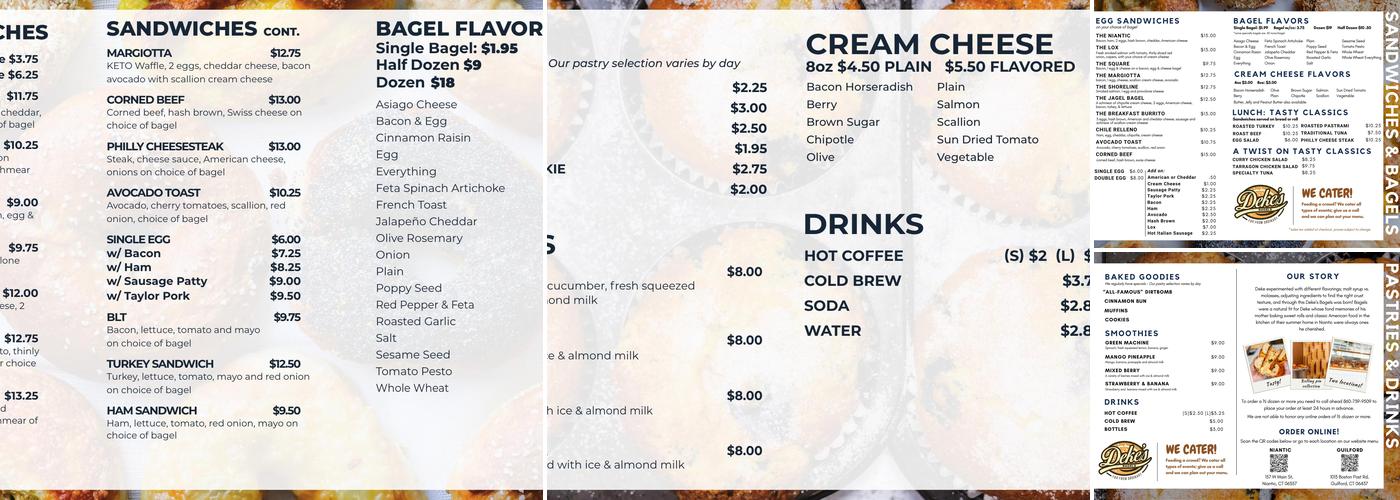 Deke's Bagels Menu