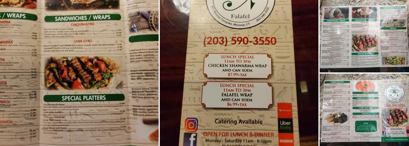 Monroe Falafel Menu