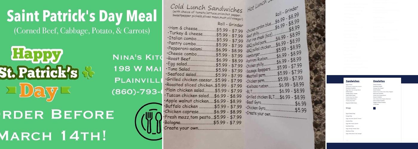 Nina’s Kitchen Menu