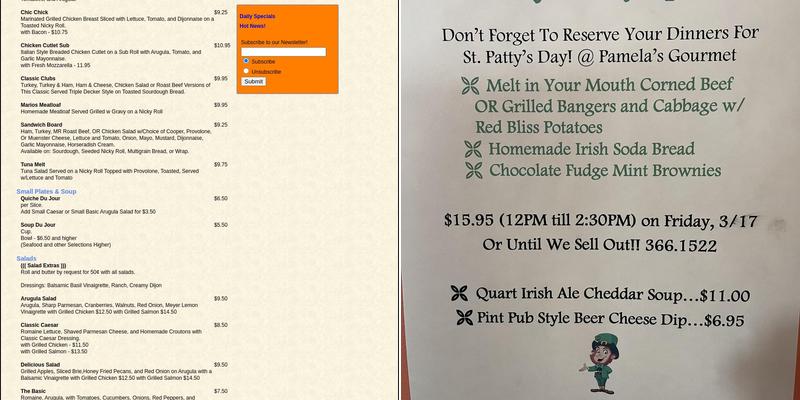 Pamela's Gourmet Menu