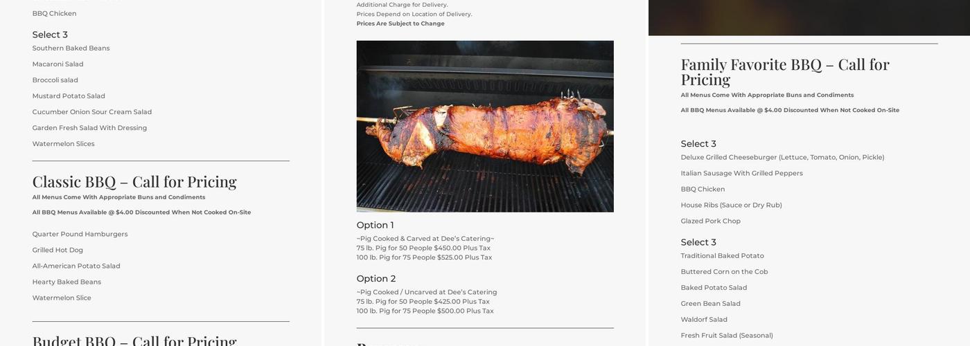 Dee's Catering Service Menu