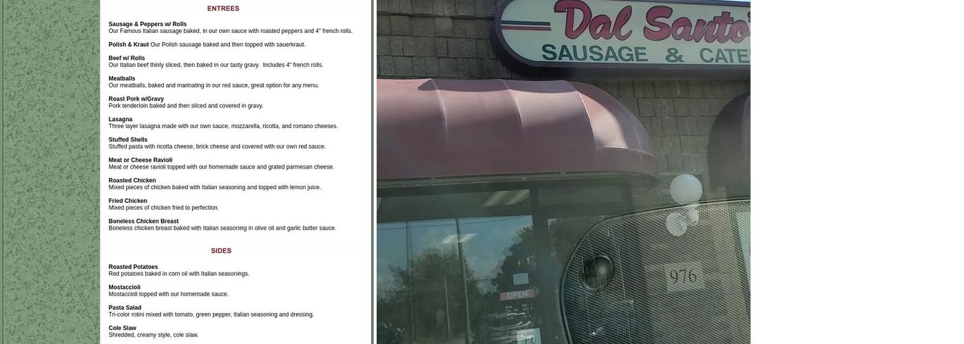 Dal Santo's Italian Sausage Menu