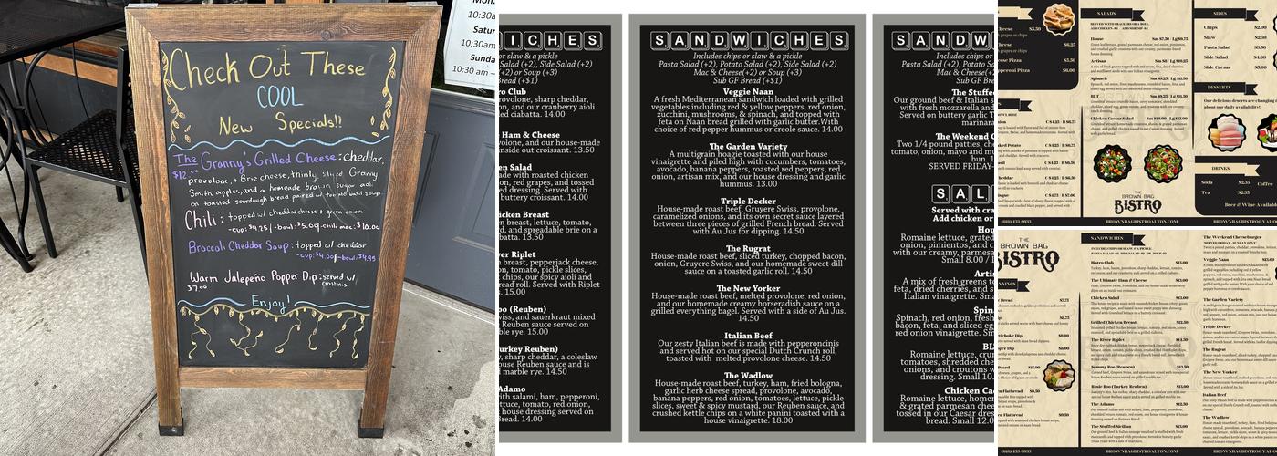 The Brown Bag Bistro Menu