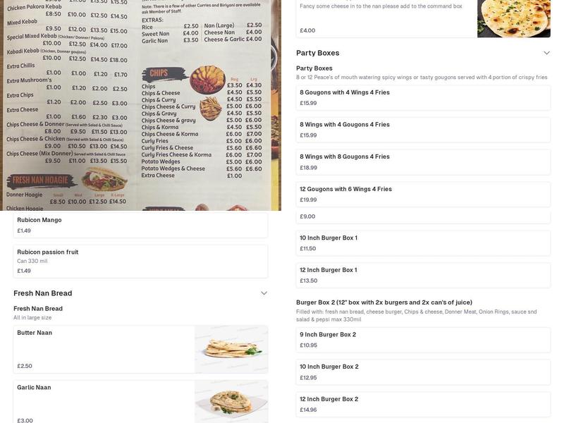 SUNNY'S TAKEAWAY Menu