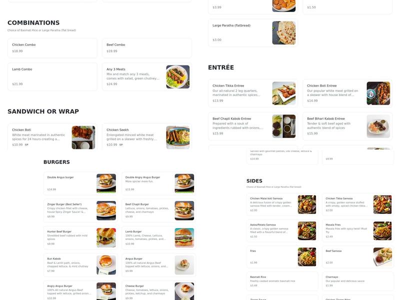Char Kabobs Menu