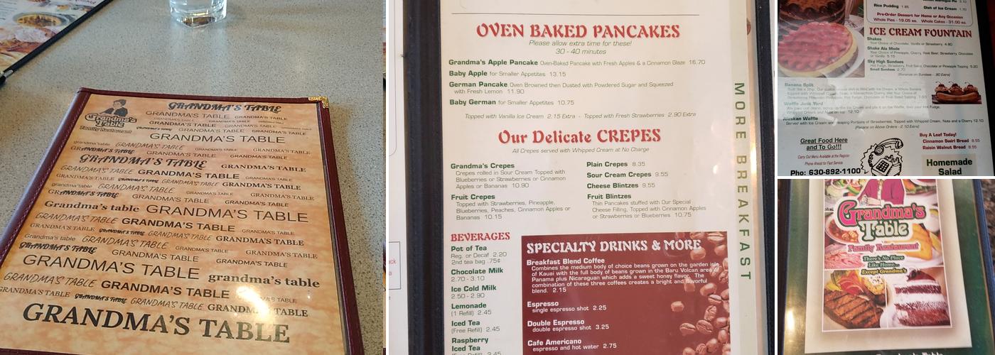 Grandma's Table Menu