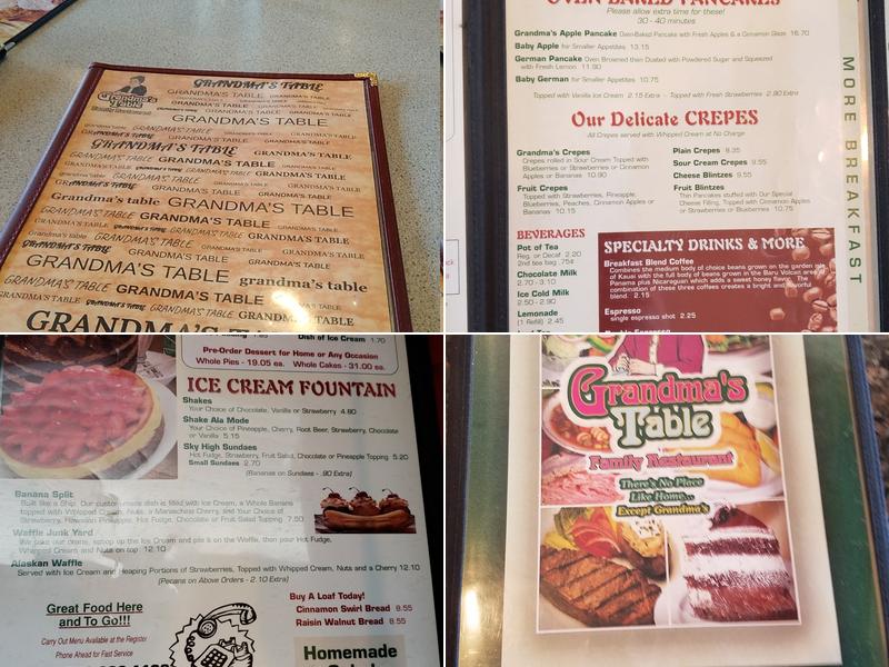 Grandma's Table Menu