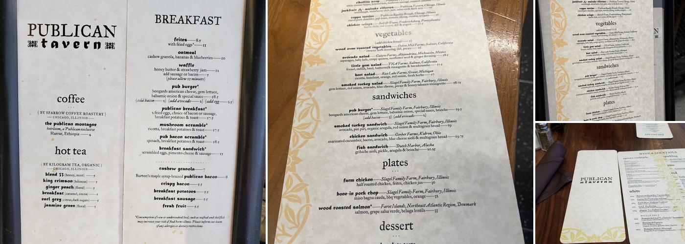 Publican Tavern Menu