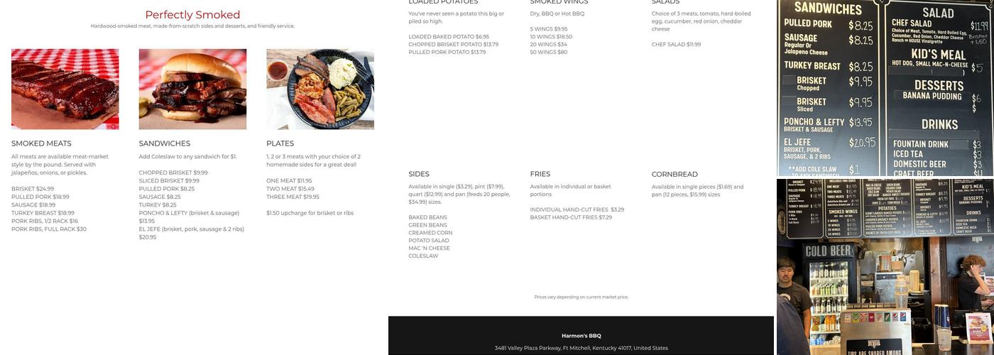 Harmon’s Barbecue Menu