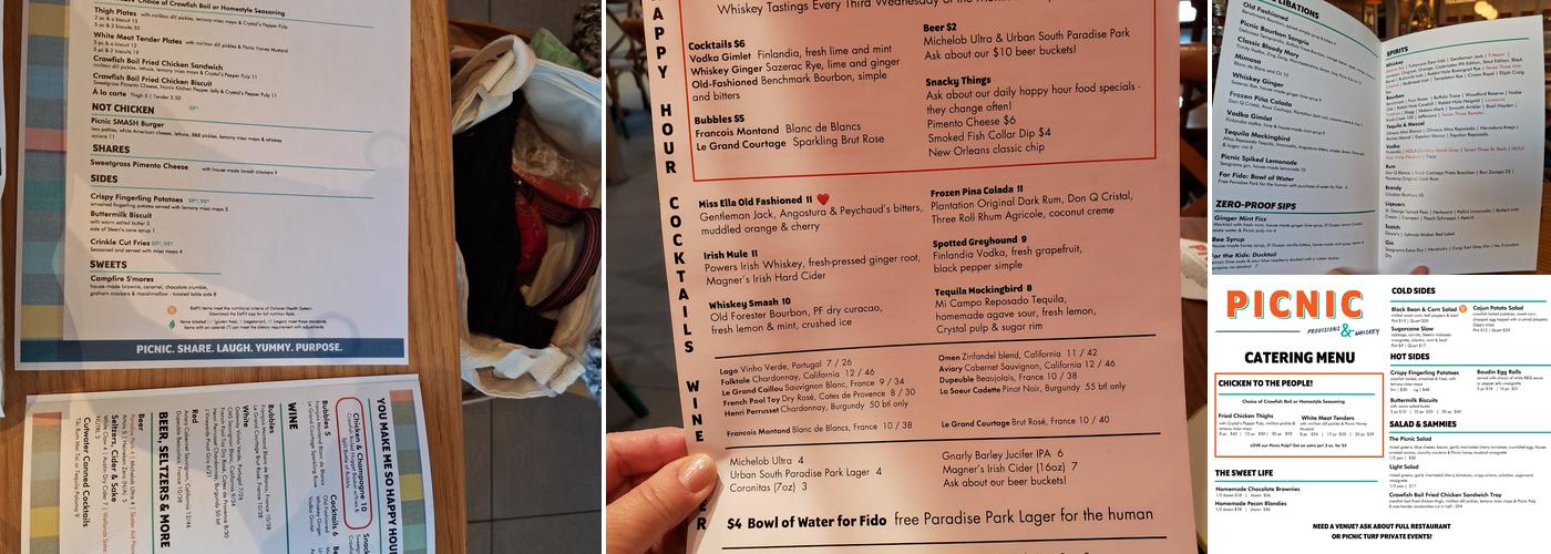 Picnic Provisions & Whiskey Menu