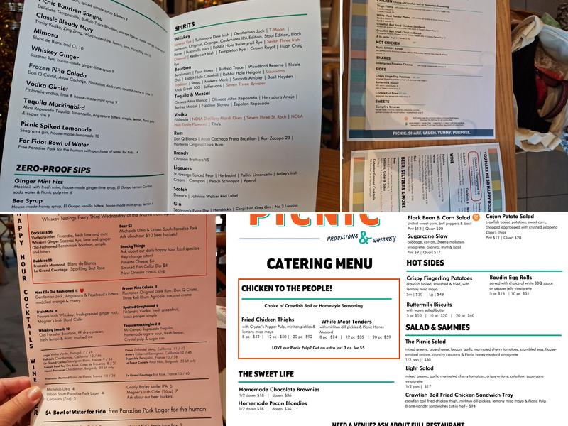 Picnic Provisions & Whiskey Menu