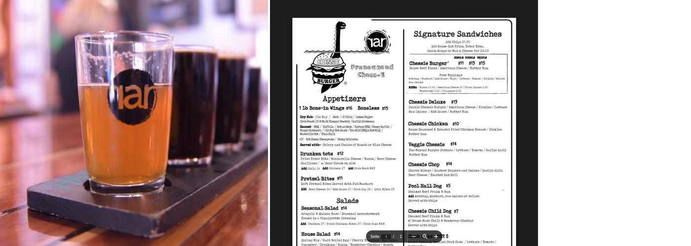 RAR Brewing Menu